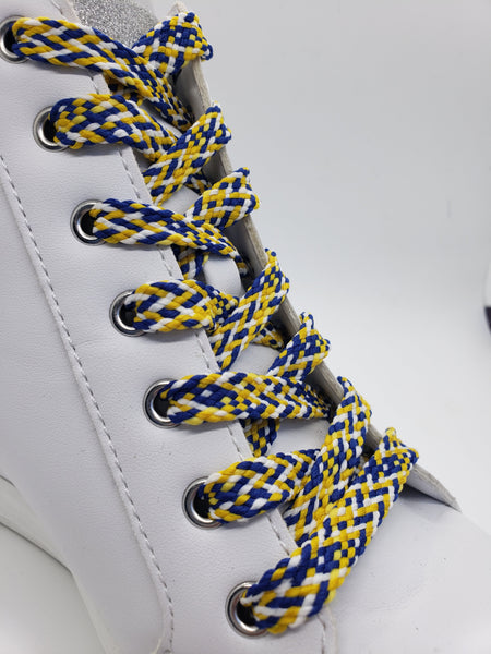 Flat Confetti Shoelaces - Yellow, Blue and White