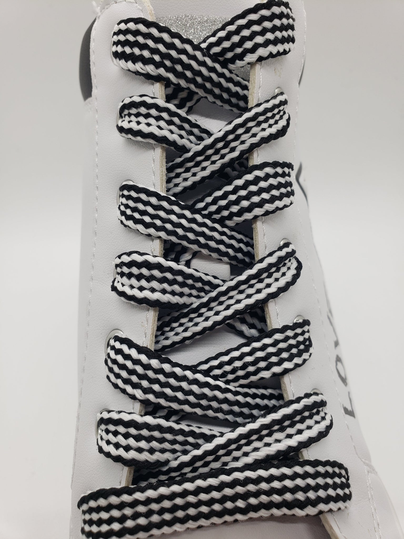 Mid Width Striped Shoelaces - Black and White