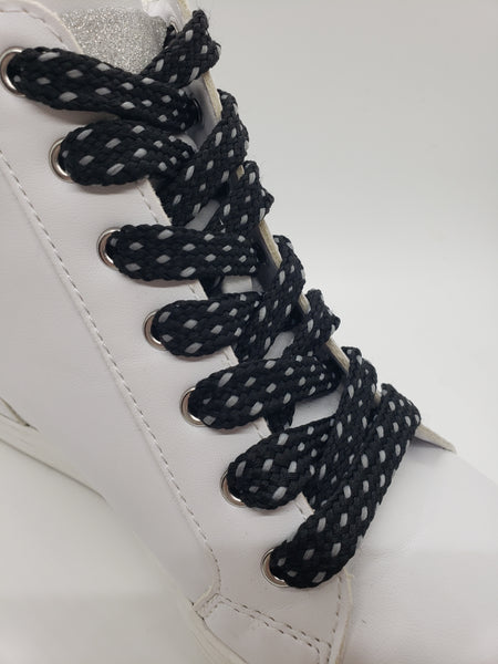 Mid Width Shoelaces - Black with Grey Dots