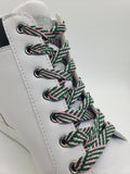 Flat Herringbone Shoelaces - Green and Pink