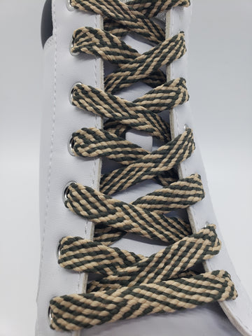 Flat Herringbone Shoelaces - Olive Green and Tan