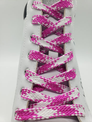 Flat Argyle Shoelaces - Neon Pink and White