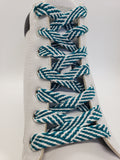 Flat Herringbone Shoelaces - Teal and White