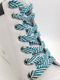 Flat Herringbone Shoelaces - Teal and White