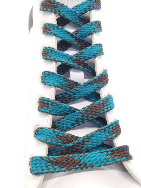 Flat Argyle Shoelaces - Teal and Brown