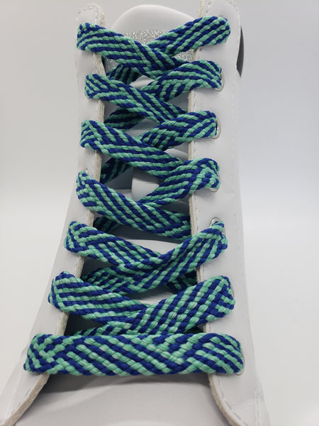 Flat Herringbone Shoelaces - Royal Blue and Light Teal