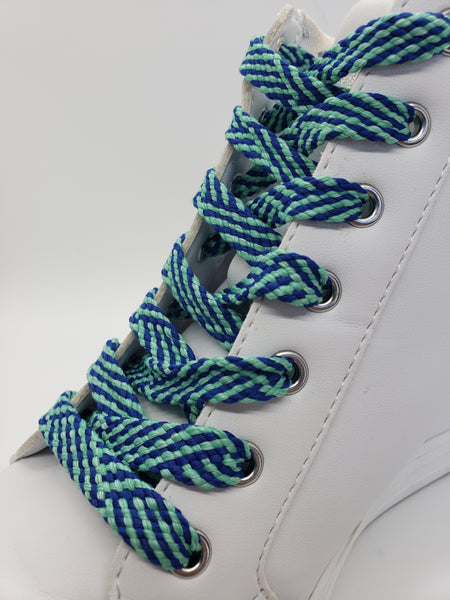 Flat Herringbone Shoelaces - Royal Blue and Light Teal