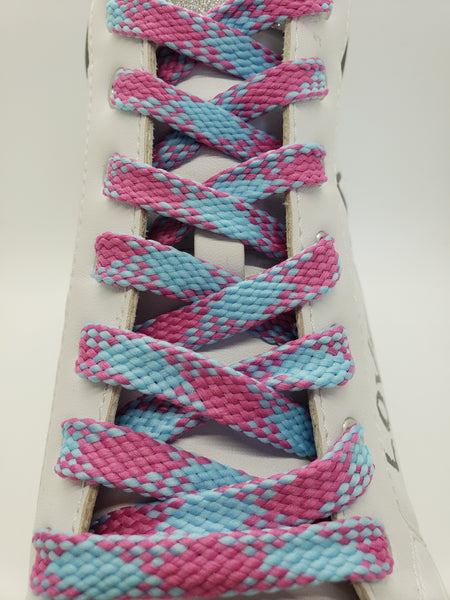 Flat Argyle Shoelaces - Hot Pink and Blue