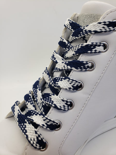 Flat Argyle Shoelaces - Navy Blue and White