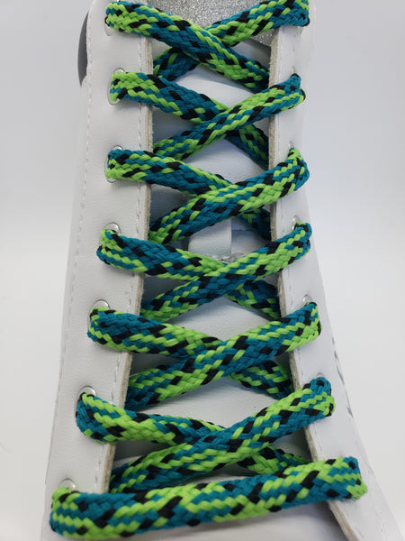 Hybrid Snakeskin Shoelace - Teal and Lime