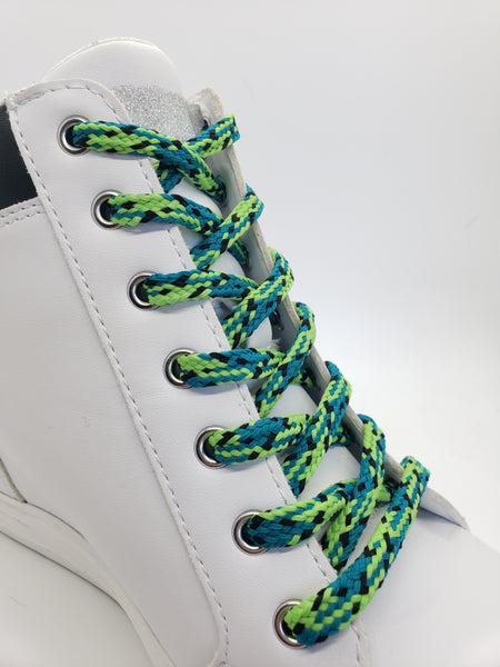 Hybrid Snakeskin Shoelace - Teal and Lime