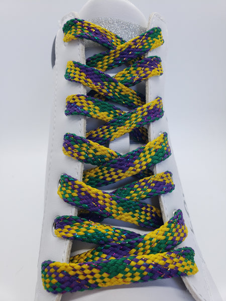 Flat Mardi Gras Sparkle Shoelaces