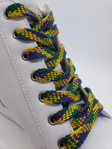 Flat Mardi Gras Sparkle Shoelaces