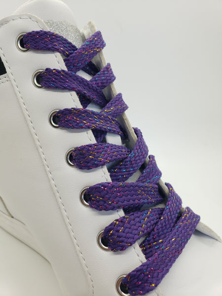 Flat Sparkle Shoelaces - Dark Purple