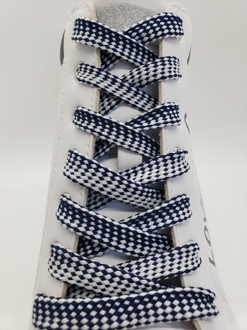 Flat 50/50 Pattern Shoelaces - Navy Blue and White
