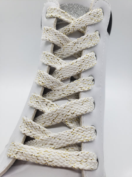 Flat Gold Sparkle Shoelaces- White