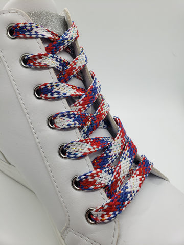 Flat American Flag Sparkle Shoelaces - Red, White and Blue