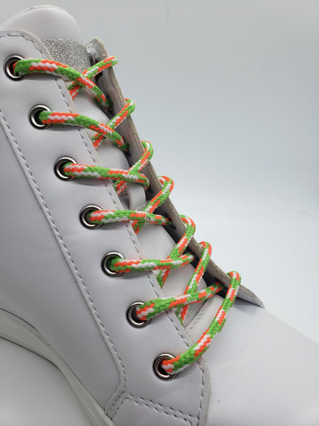 Round Multi-Color Shoelaces - Neon Orange, White and  Lime Green
