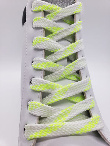 Flat Glow in the Dark Shoelaces - Neon Yellow and White