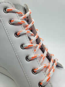 Round Glow in the dark Shoelaces- White with Orange Accents