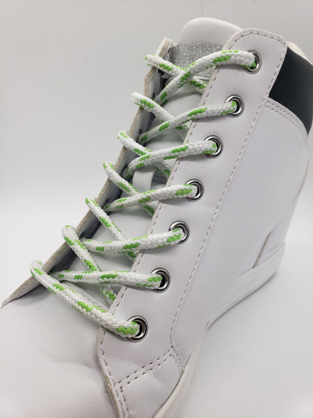 Round Glow in the dark Shoelaces- White with Lime Green Accents