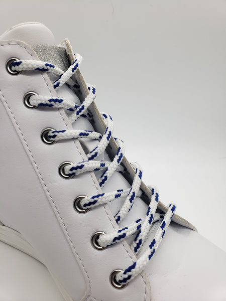 Round Glow in the dark Shoelaces- White with Blue Accents