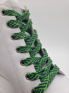 Flat Herringbone Shoelaces - Purple and Lime Green