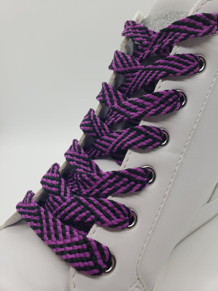 Flat Herringbone Shoelaces - Purple and Black