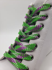 Flat Plaid Shoelaces - Green, Purple and White