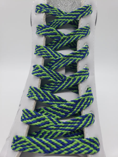 Flat Herringbone Shoelaces - Navy Blue and Lime Green