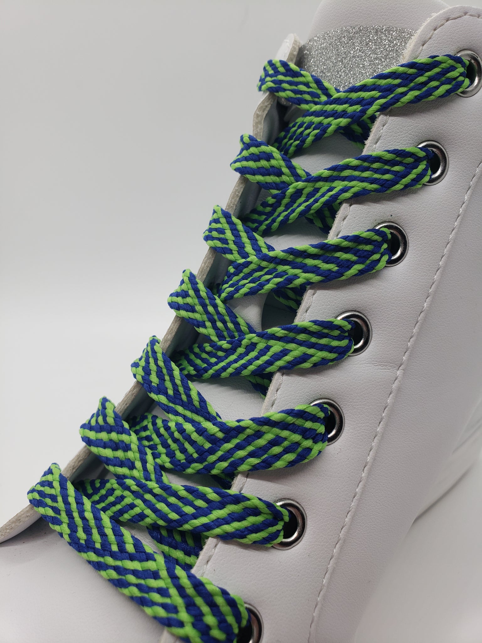 Flat Herringbone Shoelaces - Navy Blue and Lime Green