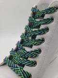 Flat Herringbone Shoelaces - Green and Blue