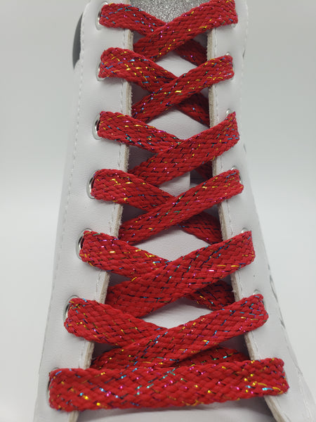 Flat Sparkle Shoelaces - Red