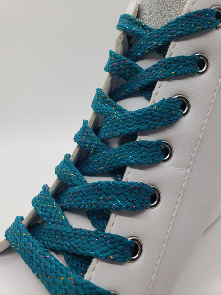 Flat Sparkle Shoelaces - Teal