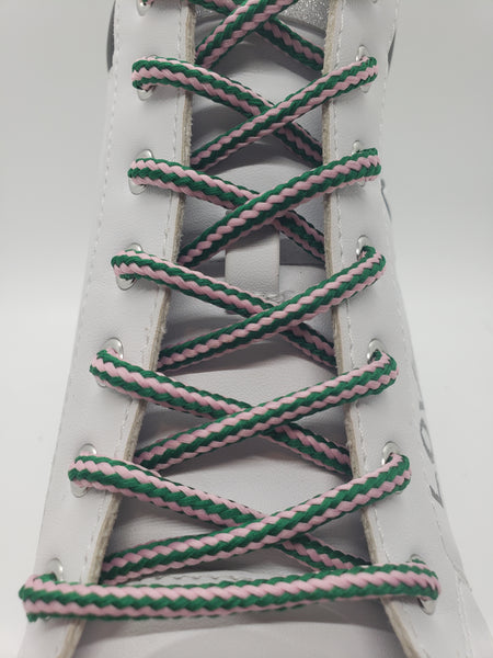 Round Striped Shoelaces - Pink and Green