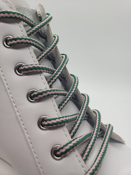 Round Striped Shoelaces - Pink and Green