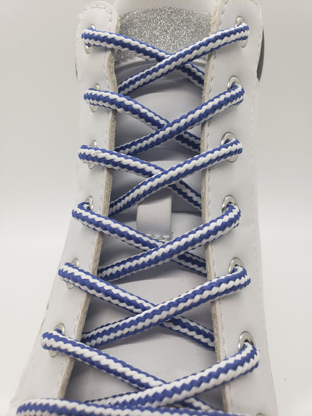 Round Striped Shoelaces - Royal Blue and White