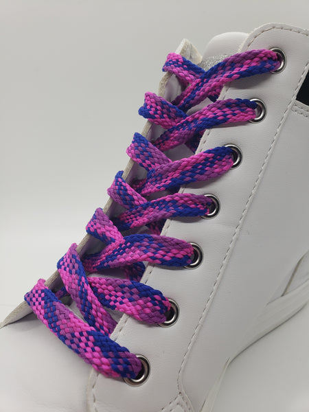 Flat Plaid Shoelaces - Pink, Purple  and Blue