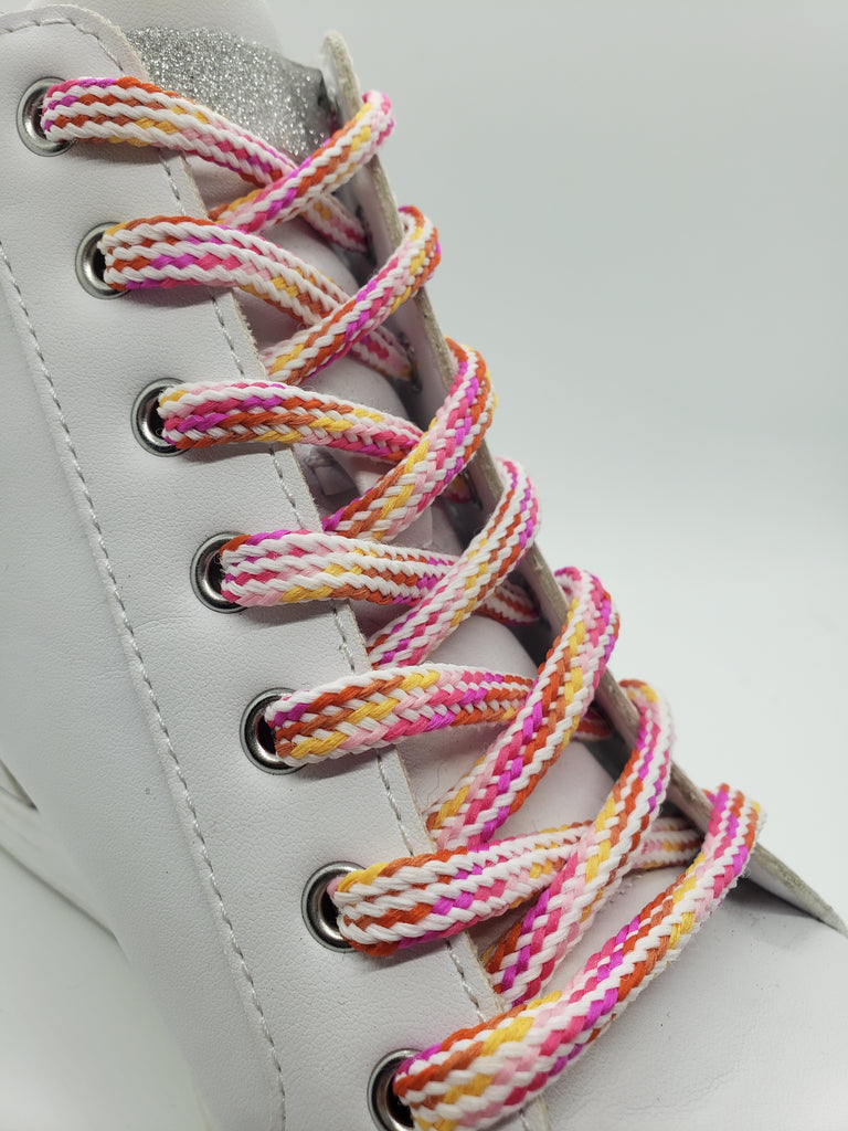 Hybrid Multi-Color Shoelaces Pinks, Oranges and White – The Shoe