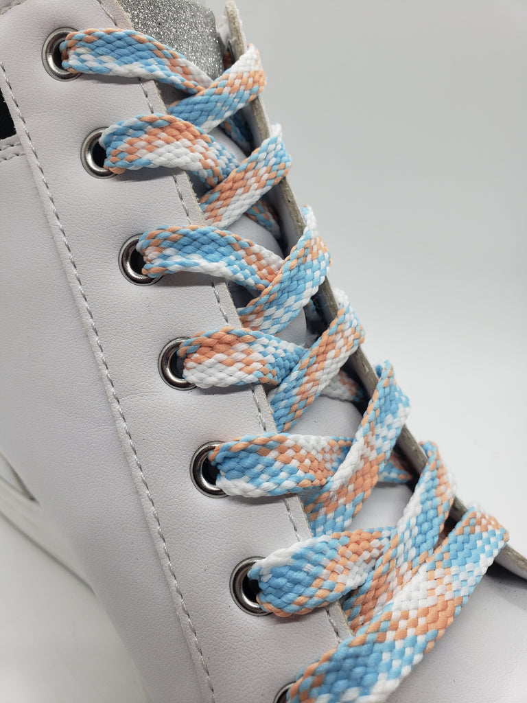 Flat Plaid Shoelaces Light Blue, Peach and White – The Shoe Lace