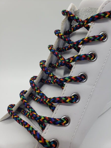 Round Chevron Shoelaces - Black Rainbow