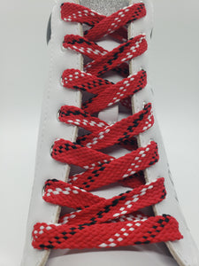 Flat Shoelaces - Red with Black and White Slashes