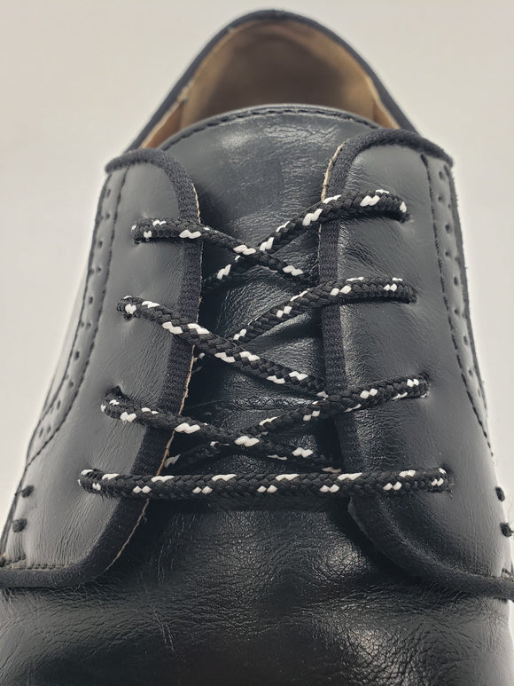 Round Dress Shoelaces - Black with White Accents Round Dress Shoelaces - Black with White Accents