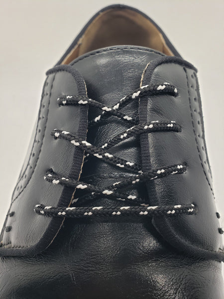 Round Dress Shoelaces - Black with White Accents Round Dress Shoelaces - Black with White Accents