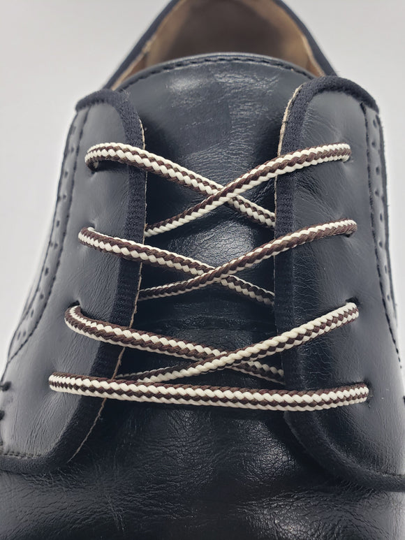 Round Striped Dress Shoelaces - Brown and White Round Striped Dress Shoelaces - Brown and White