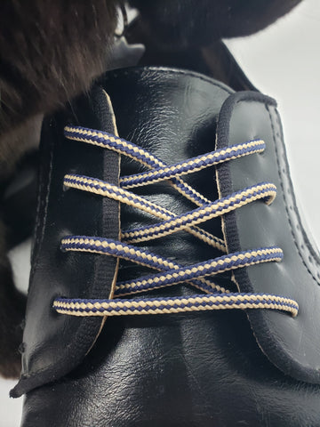 Round Striped Dress Shoelaces - Denim and Tan