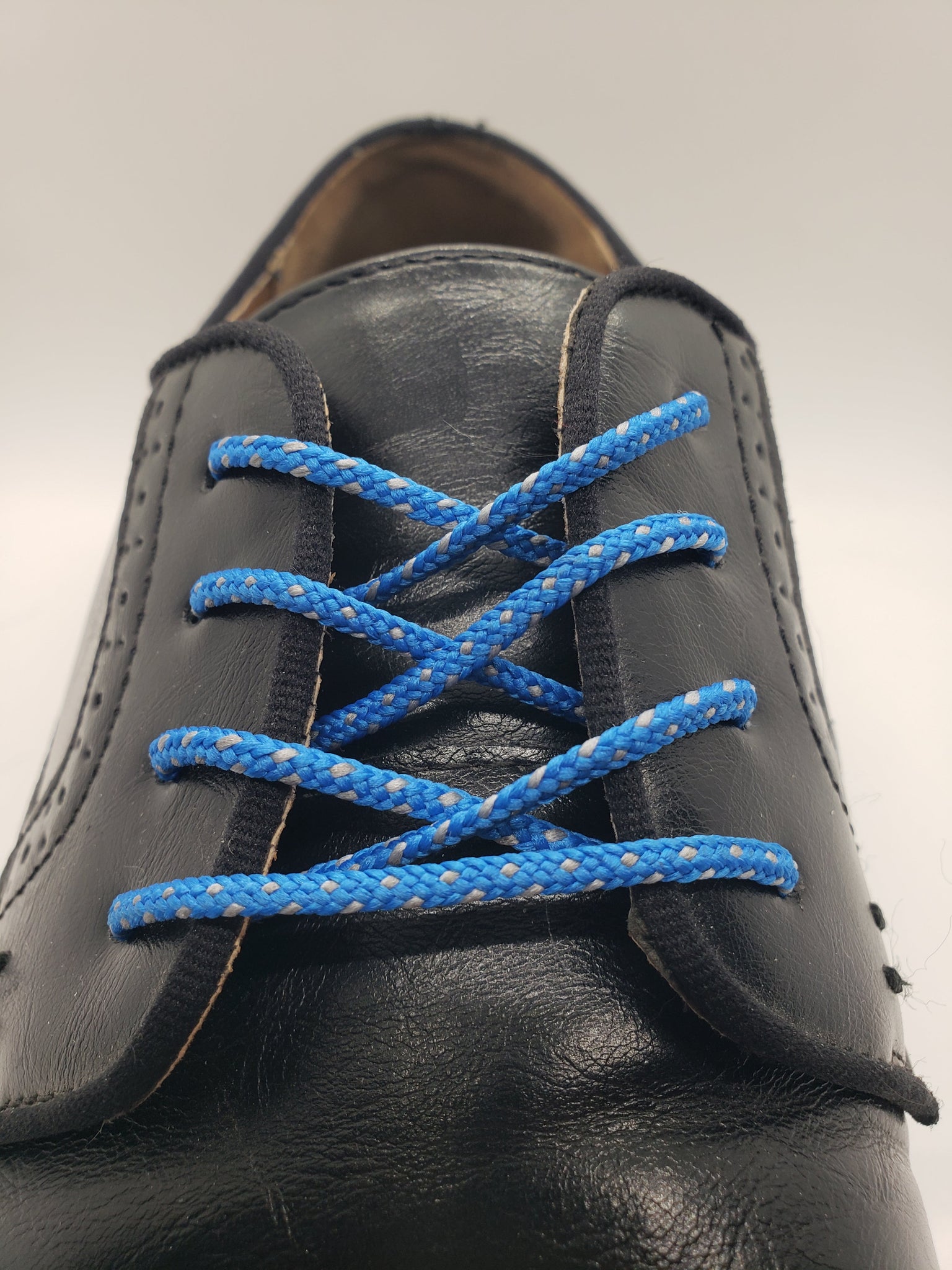 Round Dress Shoelaces - Electric Blue with Grey Accents