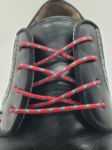 Round Dress Shoelaces - Red with Teal Accents