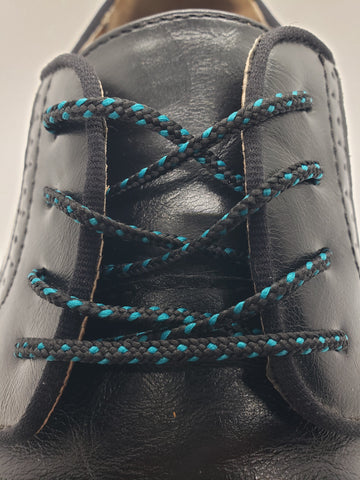 Round Dress Shoelaces - Black with Teal Accents