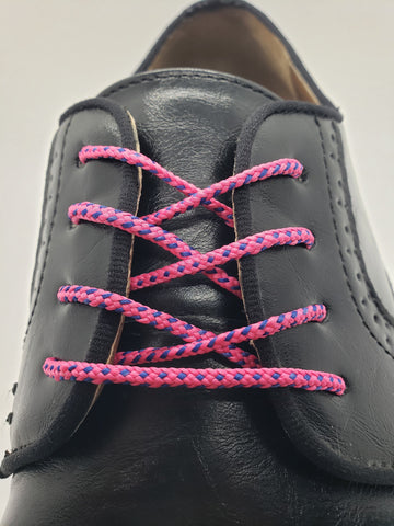 Round Dress Shoelaces - Pink with Blue Accents